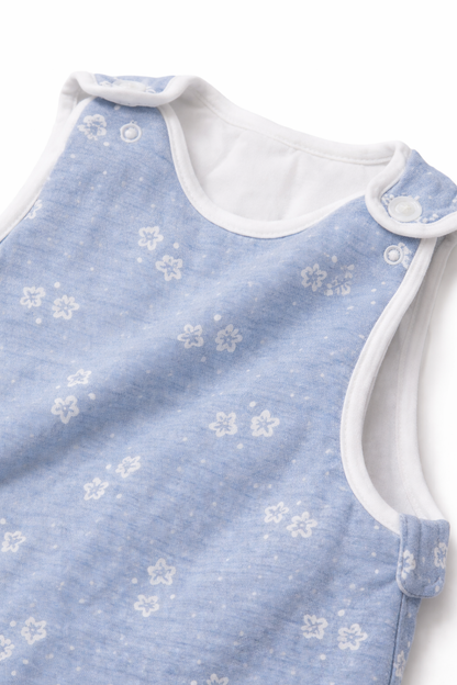 Gigoteuse sans manches en coton bambou - Bleu à motif